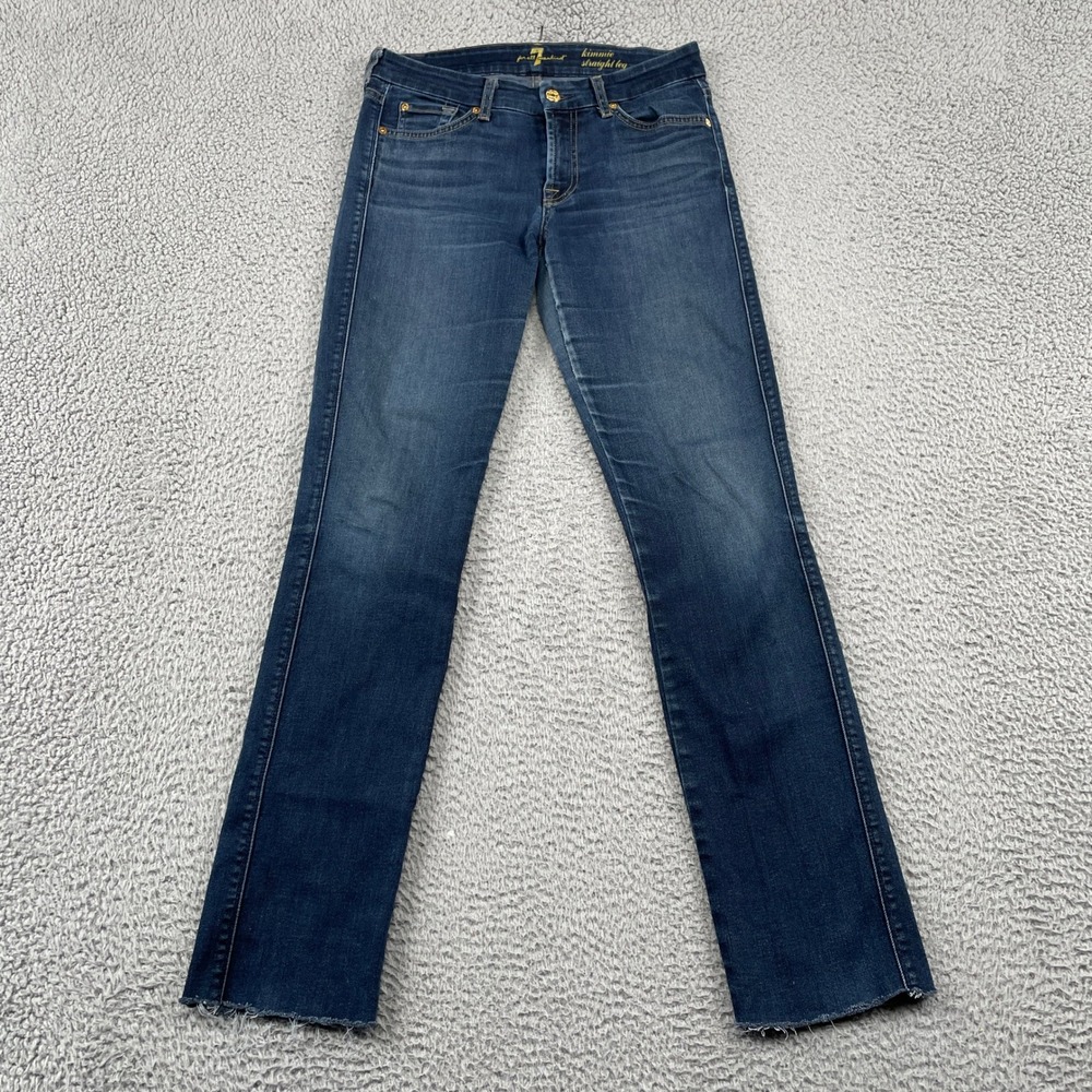 7 For All Mankind Jeans Womens 28 Blue Kimmie Straight Leg Raw Hem Distressed‎